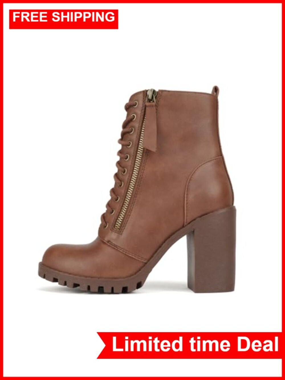 Faux Suede Combat Boot Lace Up Side Zip Chunky Lug Sole